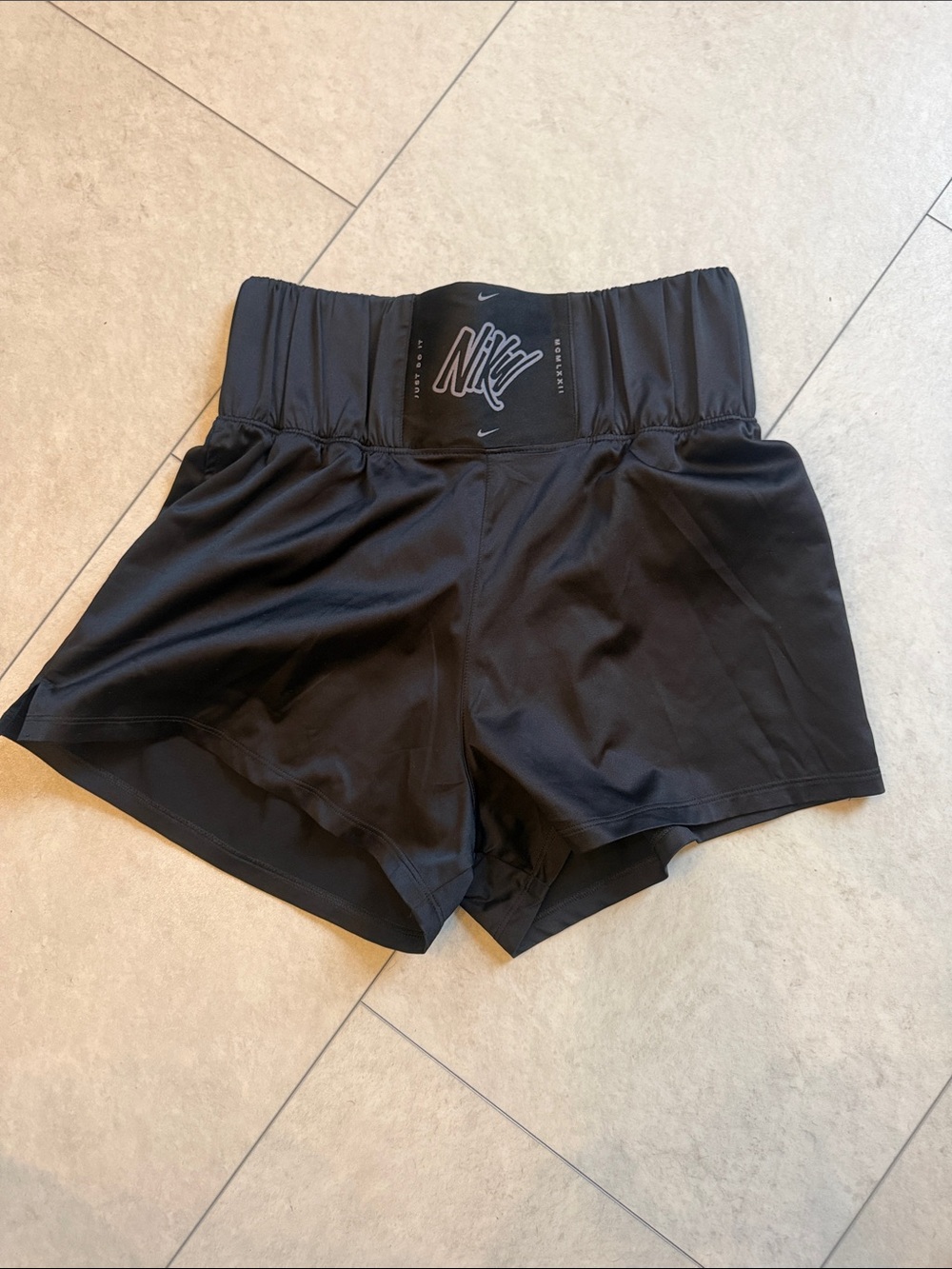 Nike Women's High-Rise Black Athletic Shorts with Logo Waistband- Small